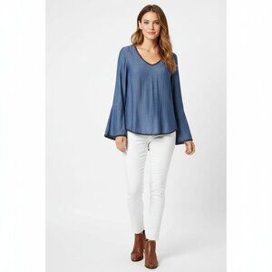 Blue Rain Denim Blouse with Trim